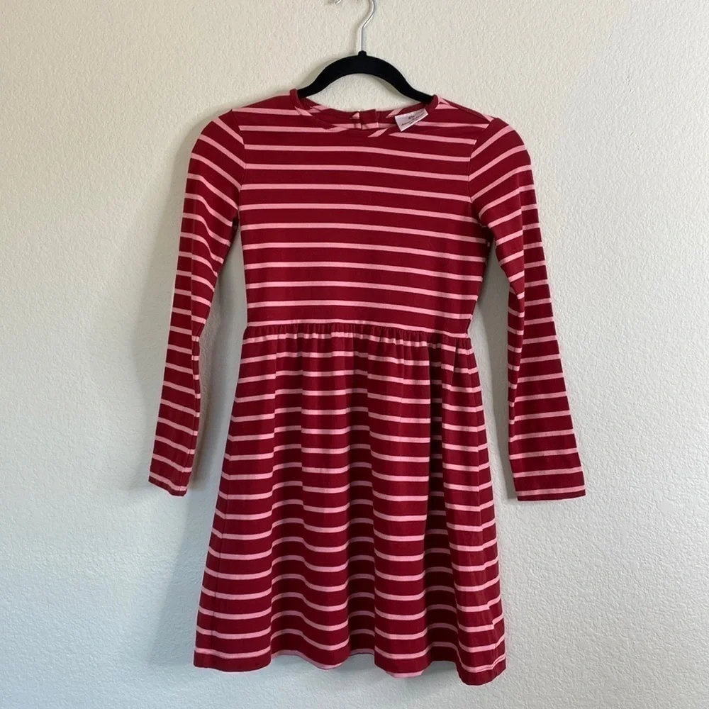 Hanna Andersson striped long-sleeve dress maroon pink Sz 140